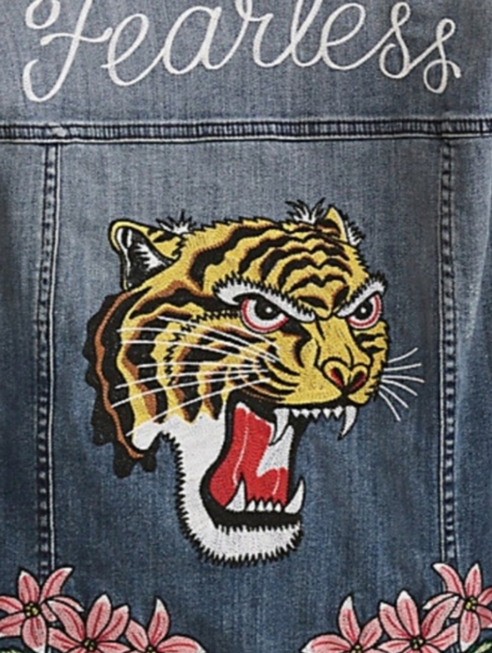 Torrid Fearless Embroidered Tiger Floral Denim Trucker Jacket Medium Wash Plus - Picture 13 of 16